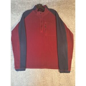 LL Bean Mens Quarter Zip Fleece Pullover Burgundy Navy Blue Large 283955
